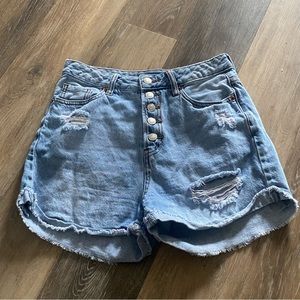 SONG Timeless Jean Shorts Womens Juniors  Denim Sz 5/27 Distressed Hi Waist